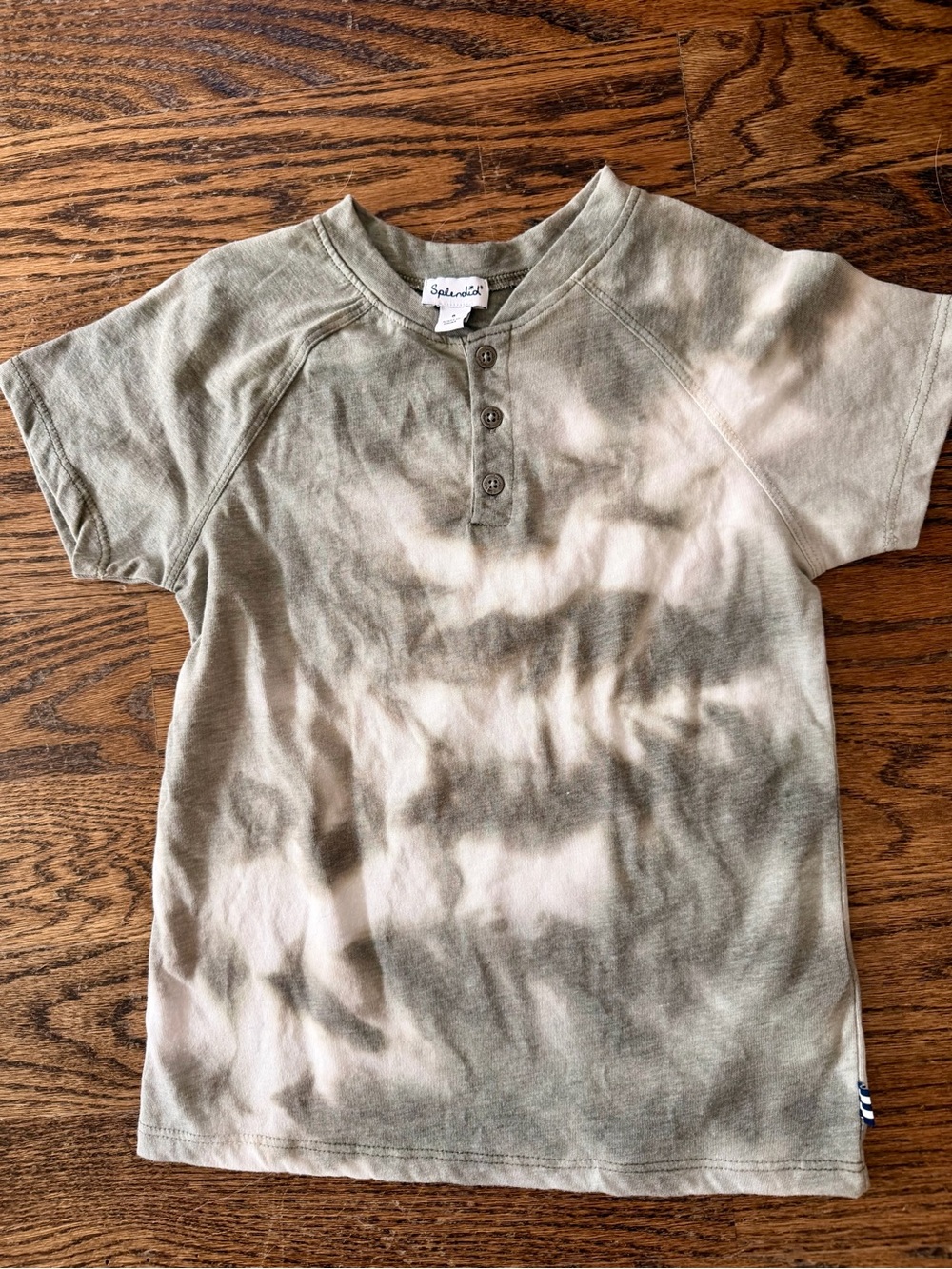 Splendid Kids Olive and Cream Short-Sleeve Henley Button Shirt
